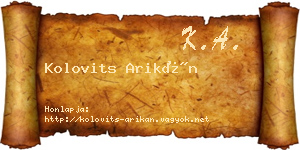 Kolovits Arikán névjegykártya